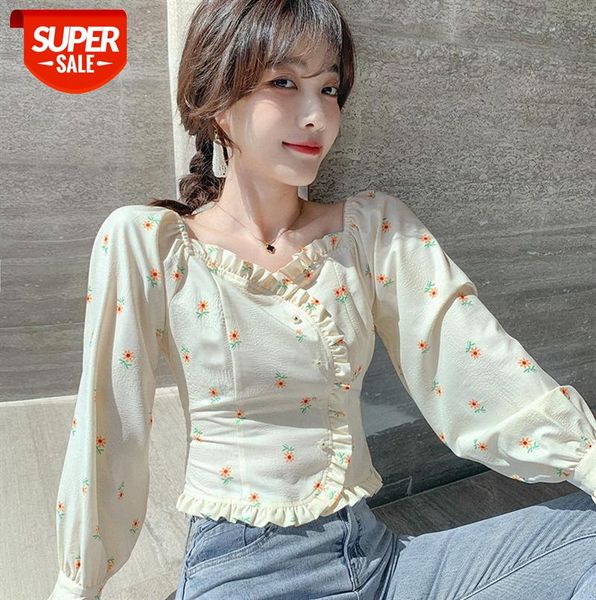 

[nuts] korean style niche design sense college shirt, temperament and age-reducing floral blouse #tv4g, Black;gray