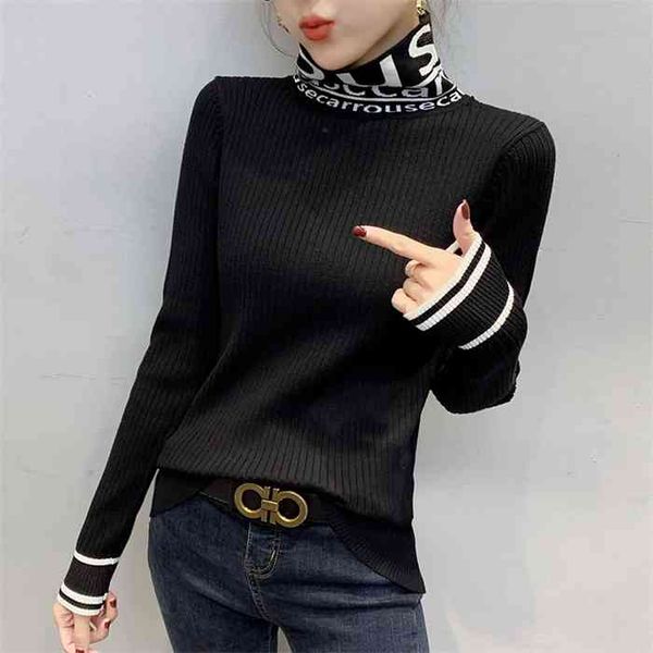 

#3836 basic sweater women pullover long sleeve harajuku tight sweater ladies slim sweater high neck thin knitwear spring, White;black