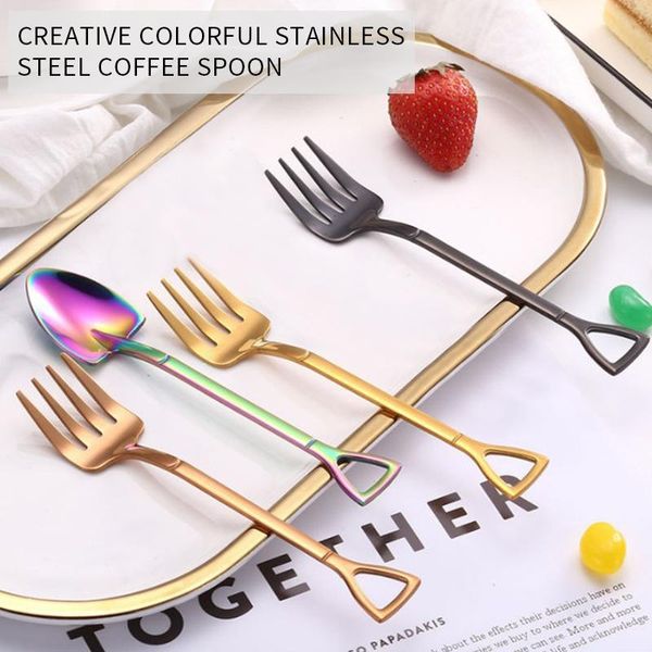 

forks shovel shape ice cream spoon&fork multi-color spoon fork long handle coffee tool kitchen accessories