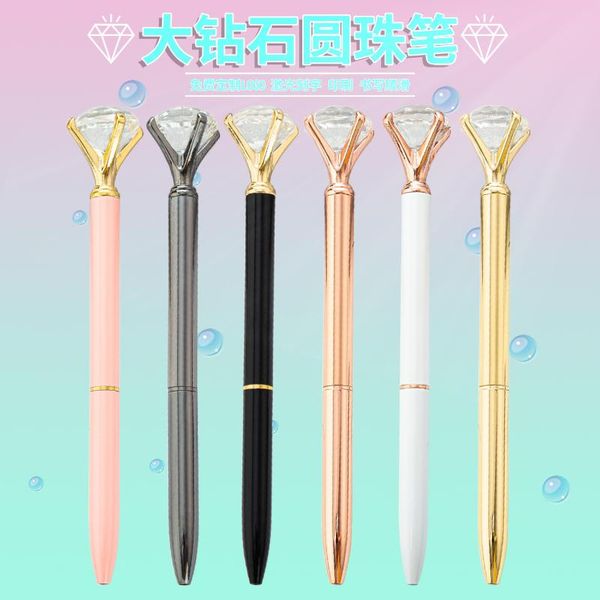 

ballpoint pens 1pcs 38 color big diamond crystal pen gem ring wedding metal cute fashion school office supplies, Blue;orange