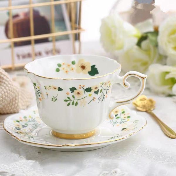 

cups & saucers european ceramic coffee cup set creative simple gold rim flower with spoon turkish tazas de cafe drinkware be50mu