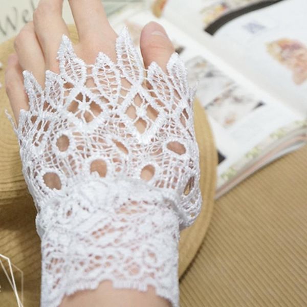 

fingerless gloves romantic decorative fake collar cherry velvet bowknot decorated false white water lace cuffs sleeves soft, Blue;gray