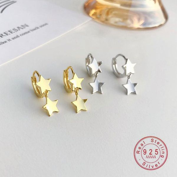 

stud 925 sterling silver korean exquisite simple star earrings women fashion vintage jewelry accessories, Golden;silver