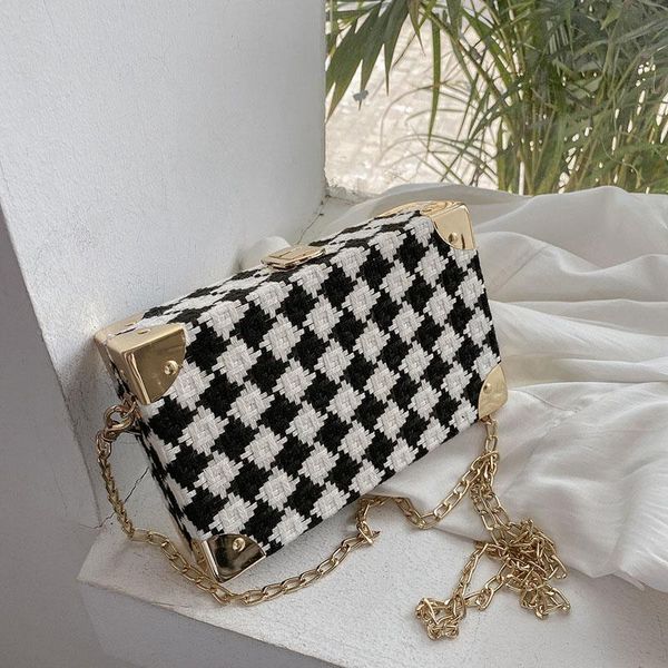 

evening bags mini box design woolen cloth crossbody for women 2021 luxury chains shoulder handbags ladies simple classic lipstick purses