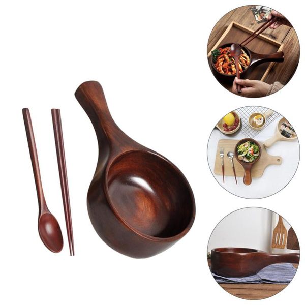 

3pcs wooden bowls salad pickle serving vegetable with spoons