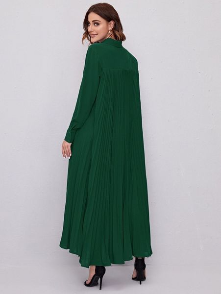 

solid pleated back shirt dress 44v7#, Black;gray