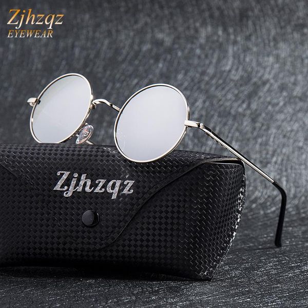 

sunglasses zjhzqz metal steampunk round polarized mens womens silver mirrored coating lens eyewear retro vintage, White;black