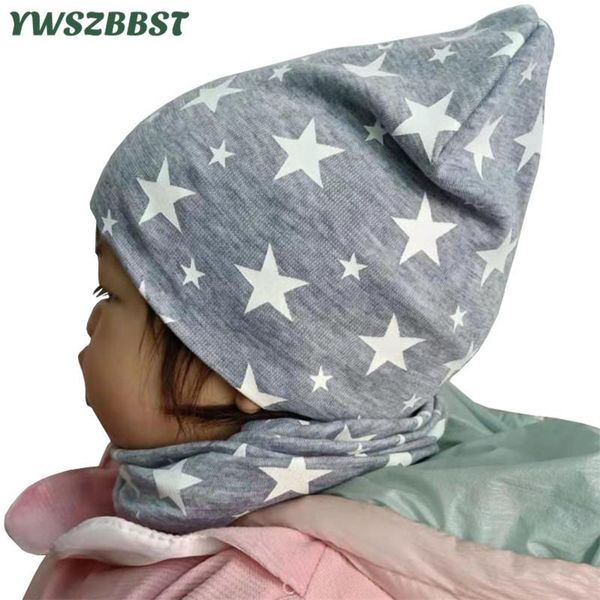 

baby hats with stars print cotton infant for boys fashion girl toddler cap scarf children beanie collar caps &, Yellow