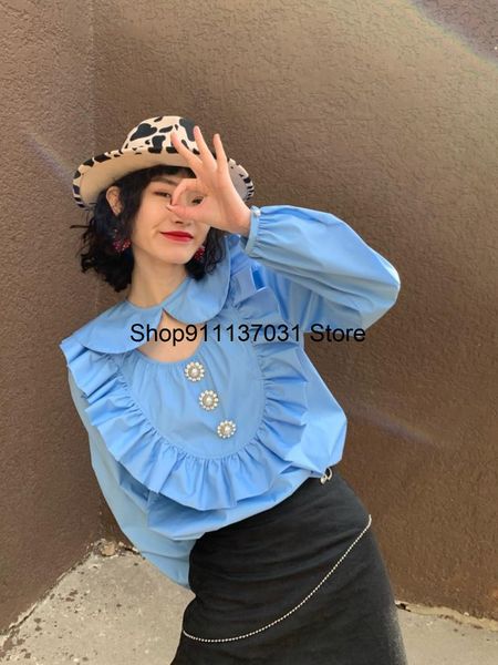 

spring women casual ruffled collar cotton long sleeve shirt ladies chic blouse 2 color gdnz 3.11 women's blouses & shirts, White