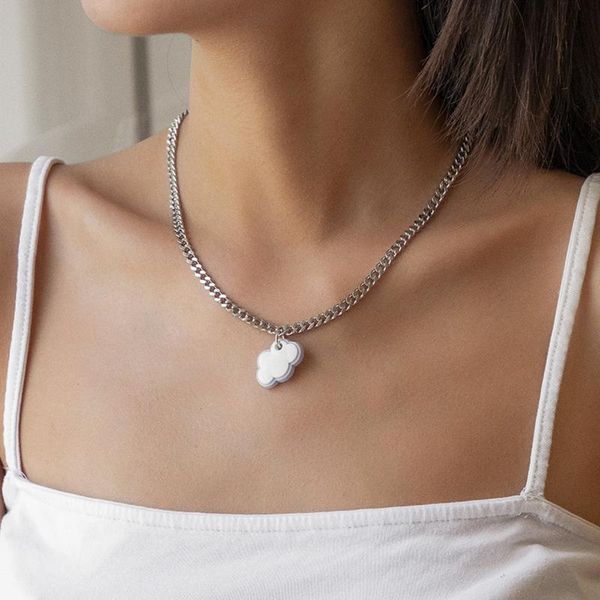 

chains summer white cloud soft pottery pendant geometric metal clavicle necklace female temperament fashion party accessories, Silver