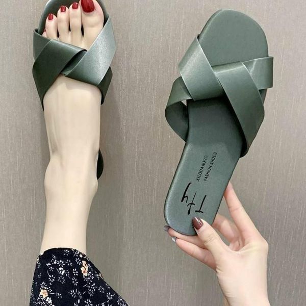 

slippers 2021 slipper woman summer korean outside shoes flat bottom sandals beach size 35-40, Black