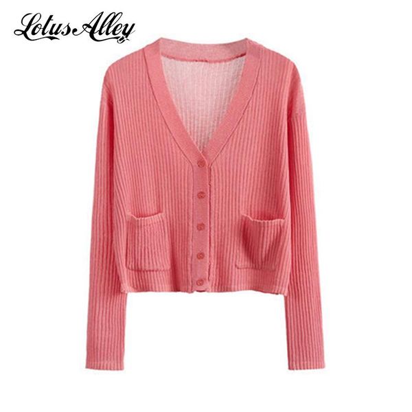 

women's t-shirt vintage summer knit ladies long sleeve t shirt women korean style retro v neck single-breasted cardigan slim sweet, White