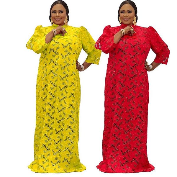 

casual dresses embroidery dress 2-piece set african clothing fashion dashiki women hollow robe + inner skirt high-end party long 2021, Black;gray
