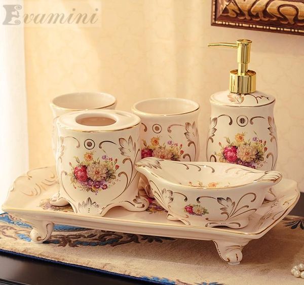 

bath accessory set wedding decoration ceramic bathroom five piece of item fashion modern toothbrush holder accessories