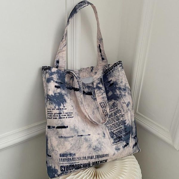 

evening bags trendy canvas handbags korean fashion printed shoulder for women 2021 large capacity open graffiti shopping bag