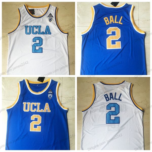UCLA Bruins Lonzo Ball #2 College-Basketballtrikot, Herren, genäht, Weiß, Blau, Größe S-XXL, hochwertige Trikots