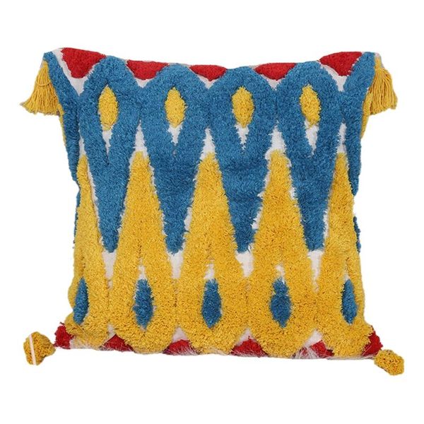 

pillow case boho tribal throw with tassels farmhouse woven tufted multicolored geometric pattern square cushion cover