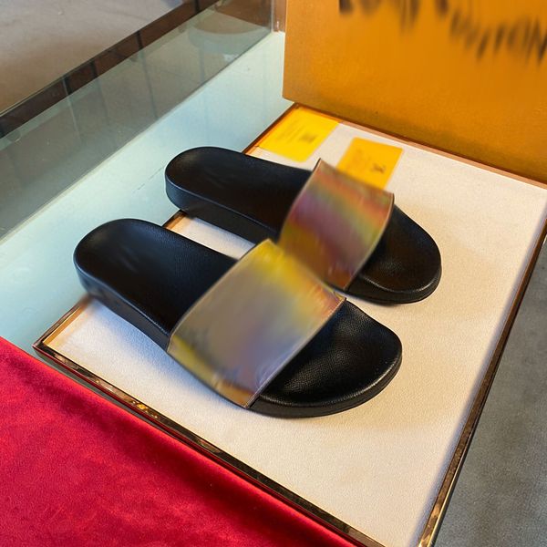 

luxuries designer men's slippers sandals shoes slide summer fashion wide flat men flip flops with box size 39-45 -b38, Black