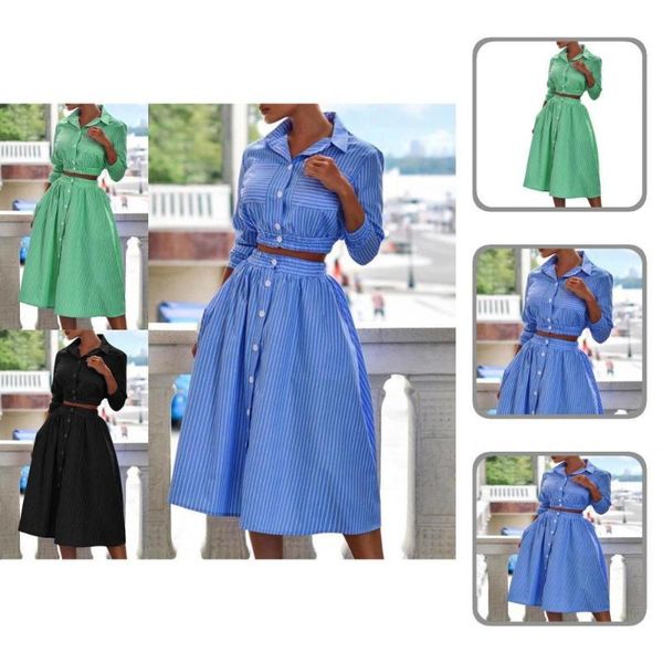 

two piece dress single-breasted elegant striped print skirt suit for party, White