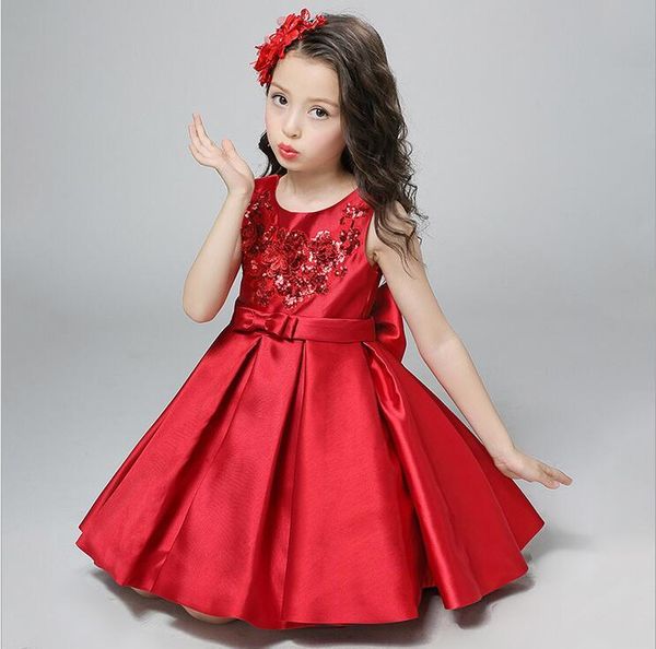 

girl's dresses 3-12 years of christmas cute flower girls dress sequin mesh girl sleeveless princess, Red;yellow