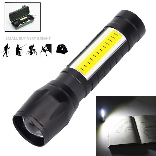 

flashlights torches securitying mini portable zoomable xpe cob led strong light 3 modes aluminum alloy usb charging14500 lithium