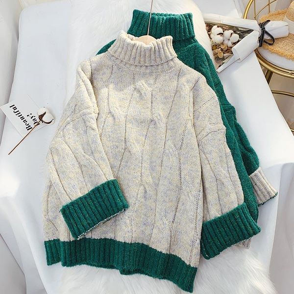 

women's sweaters pullover thick 2021 winter clothes harajuku vintage jumper loose sweater women solid turtleneck, White;black