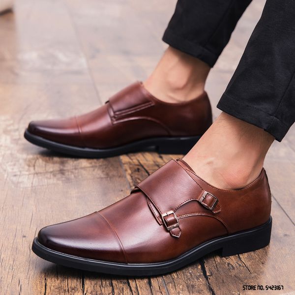 New British Trend Nero Marrone Monk Strap per uomo Casual stampato Oxfords Scarpe da abito da sposa Party Driving Flats Zapatos Hombre