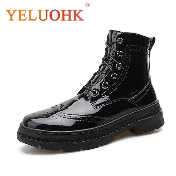 

boots 39-44 winter men patent leather 2021 shoes, Black