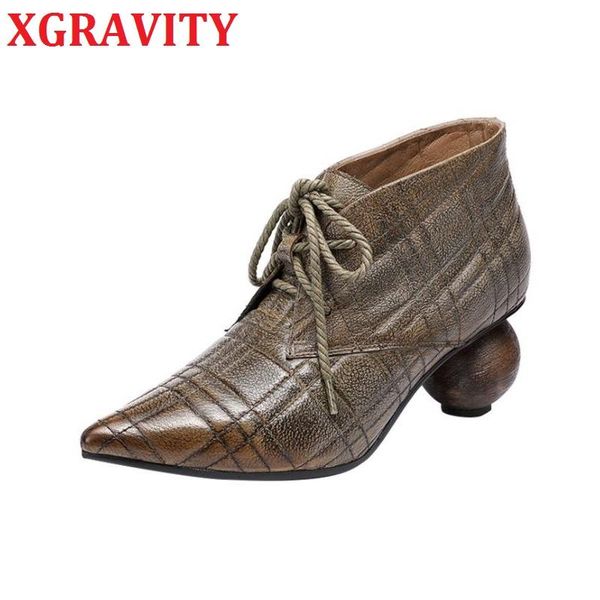 

boots xgravity fashin shoes comfortable lantern heel genuine cow leather woman ladies footwear girl shoess061, Black