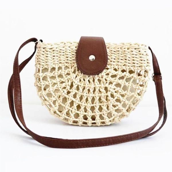

evening bags casual semi-circle rattan knitting straw bag women hollow handbags summer beach female shoulder travel holiday bali