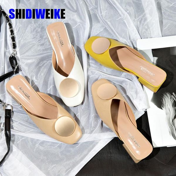 

dress shoes women slippers casual slip on slides buckle mules square toe low heel sandals ab014, Black