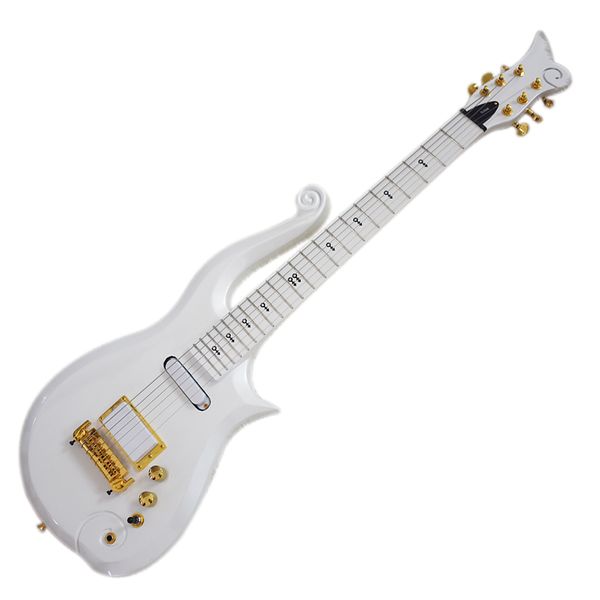 

6 strings unusual shaped white electric guitar with cnc carved body,gold hardware,high quality