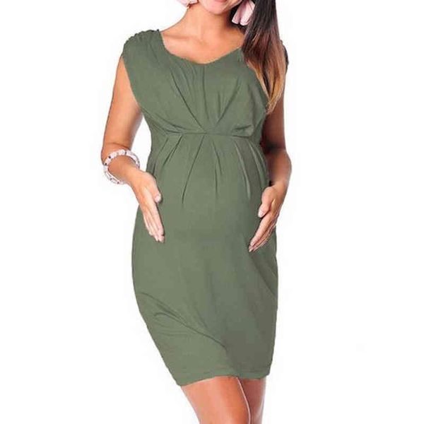 2021 Mais novo verão moda maternidade roupas mulheres grávidas mangas bodycon vestido sexy vestido sólido vestido maternidad g220309