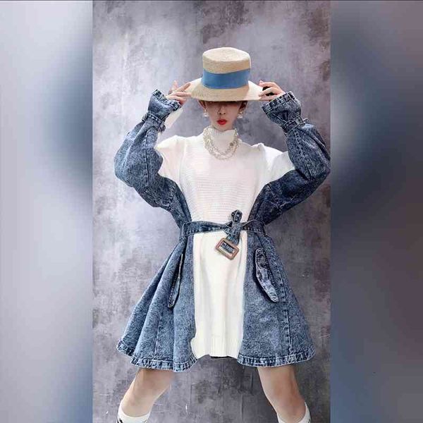 

in fashion 2021 denim ragged dress ladies long sleeve Korean coats q425, Black;gray