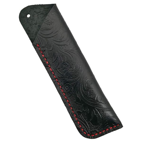 

pencil bags handmade leather double pen case holder for ballpoint fountain sleeve (black)