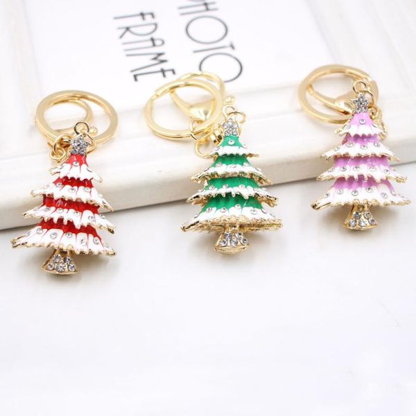 

keychains by dhl 100pcs/lot metal christmas tree with rhinestone keyrings gifts, Silver
