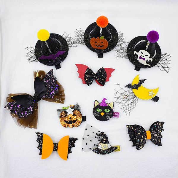 

girls hair accessories clips kids barrettes hairpins children bb clip accessory headdress halloween hairdo pumpkin hat bow hairpin b7995, Slivery;white