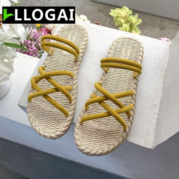 

sandals fashion flip flops women slides shoes 2021 roman rope casual beach house slippers summer, Black