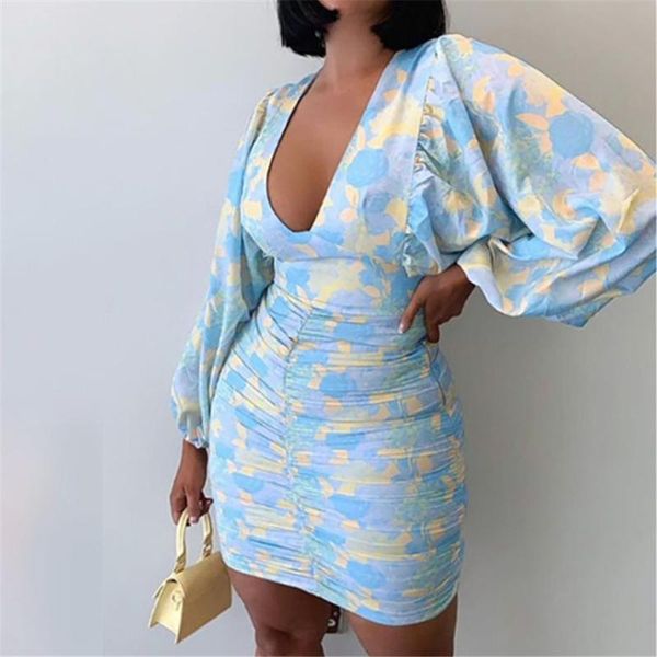 

casual dresses floral print stretch ladies long sleeve womens solid bodycon mini dress v-neck slim pencil short vestido, Black;gray