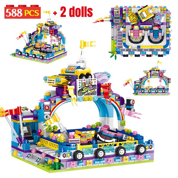 

City Amusement Park Mini Building Blocks Friends Pirate Ship Coaster Ferris Wheel Figures Bricks DIY Toys for Children Girls