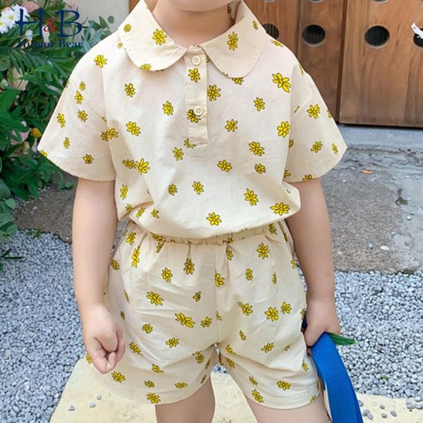 

humor bear boy clothes set summer short sleeve floar printed t-shirt+shorts 2pcs cute toddler kids for 2-6y clothing sets, White