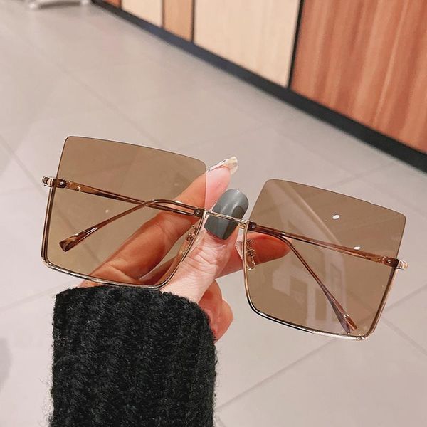 

sunglasses 2021 fashion metal square brown women brand designer vintage half frame colorful sun glasses female show shades, White;black
