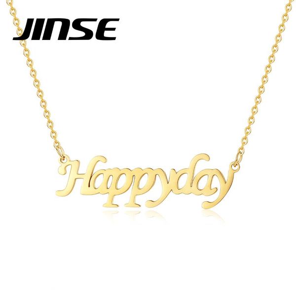 

pendant necklaces jinse fashion stainless steel 316l personnalized letter necklace for women gold metal chain kolye bayan jewelry gift, Silver