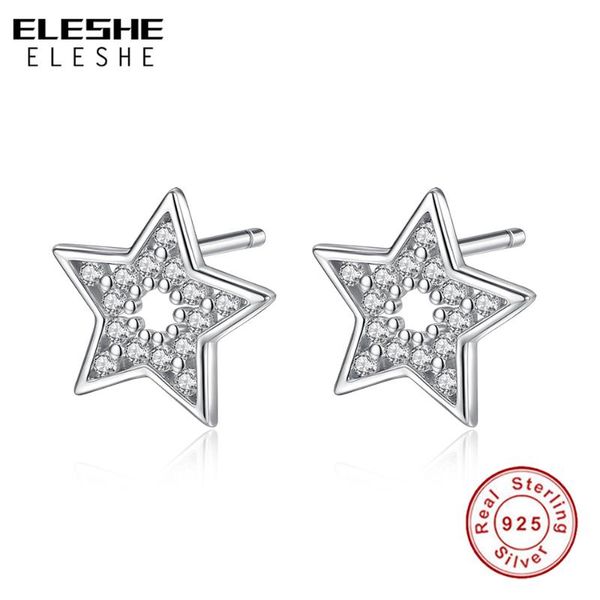 

stud eleshe authentic 100% 925 sterling silver hollow twinkle star earrings for women engagement wedding jewelry, Golden;silver