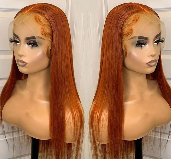 

long ginger orange straight lace front wigs for women brazilian hair cosplay heat ristant synthetic wig