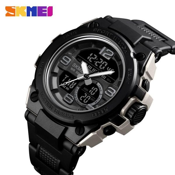 

wristwatches skmei watch men sport 5bar waterproof wristwatch dual display digital pu strap quartz 1452, Slivery;brown