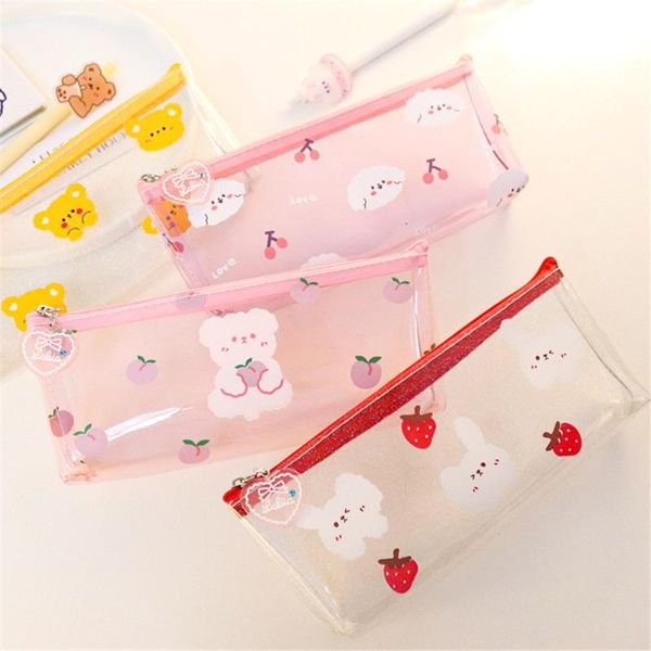 

pencil bags kawaii cute style case transparent gift school zipper box pencilcase bag supplies stationery