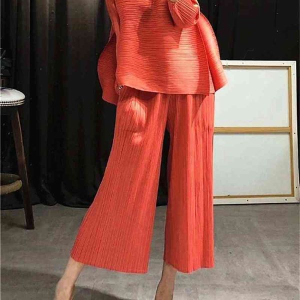 

women's two piece pants spring and summer high-quality women's loose simple pleated straight pants suit byce, White