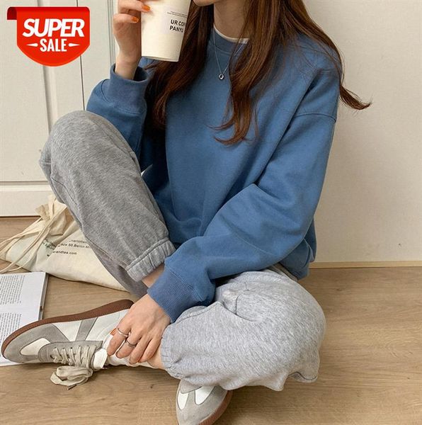 

age-reducing solid color casual plus velvet sweater women korean style round neck pullover loose 12926 #tj0o, Black;gray