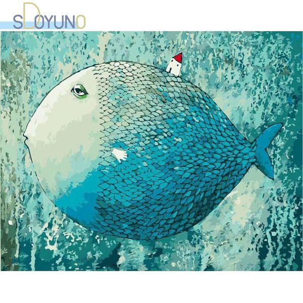 

paintings sdoyuno diy paint by numbers fish 60x75cm oil painting on canvas animals frame handpaint draw home decor